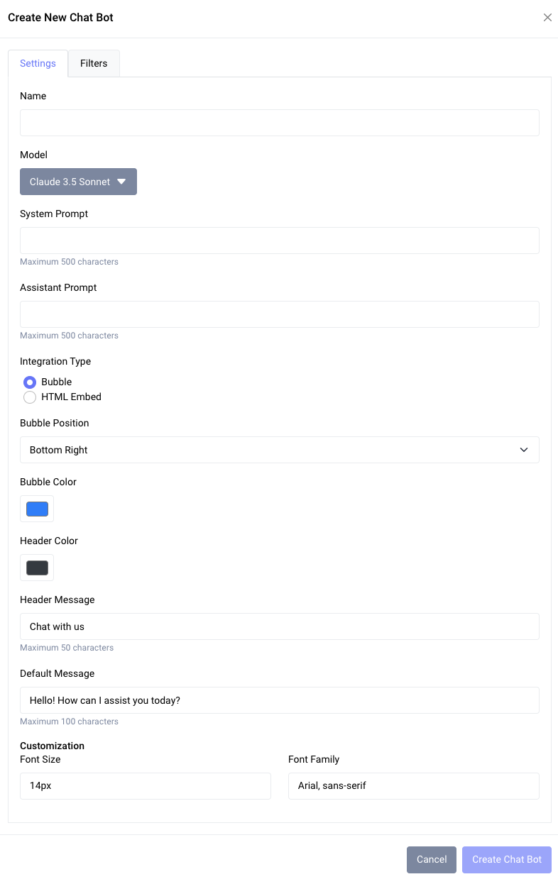 Chat Bot Configuration Interface