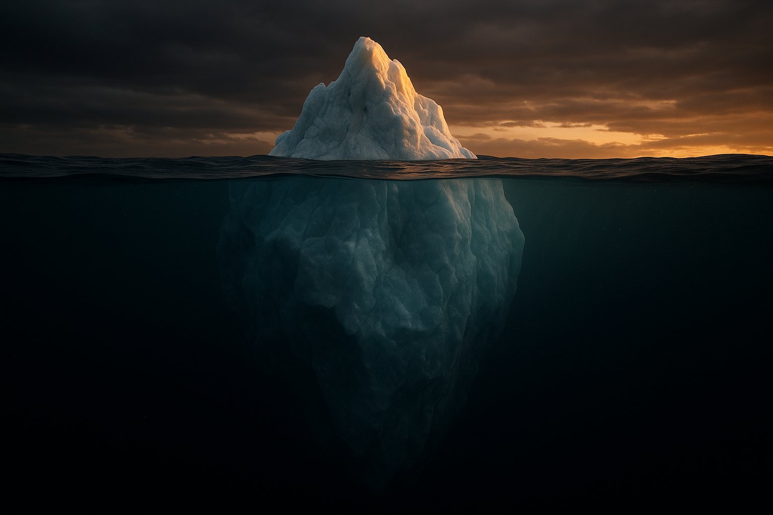 An iceberg - a small tip above the waterline and an enormous mass below