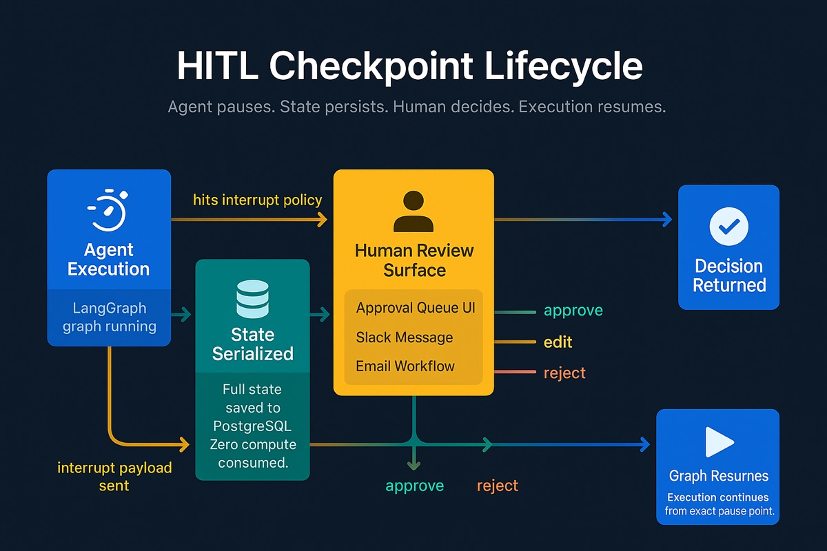 Flowchart showing Strongly Workflows HITL checkpoint lifecycle
