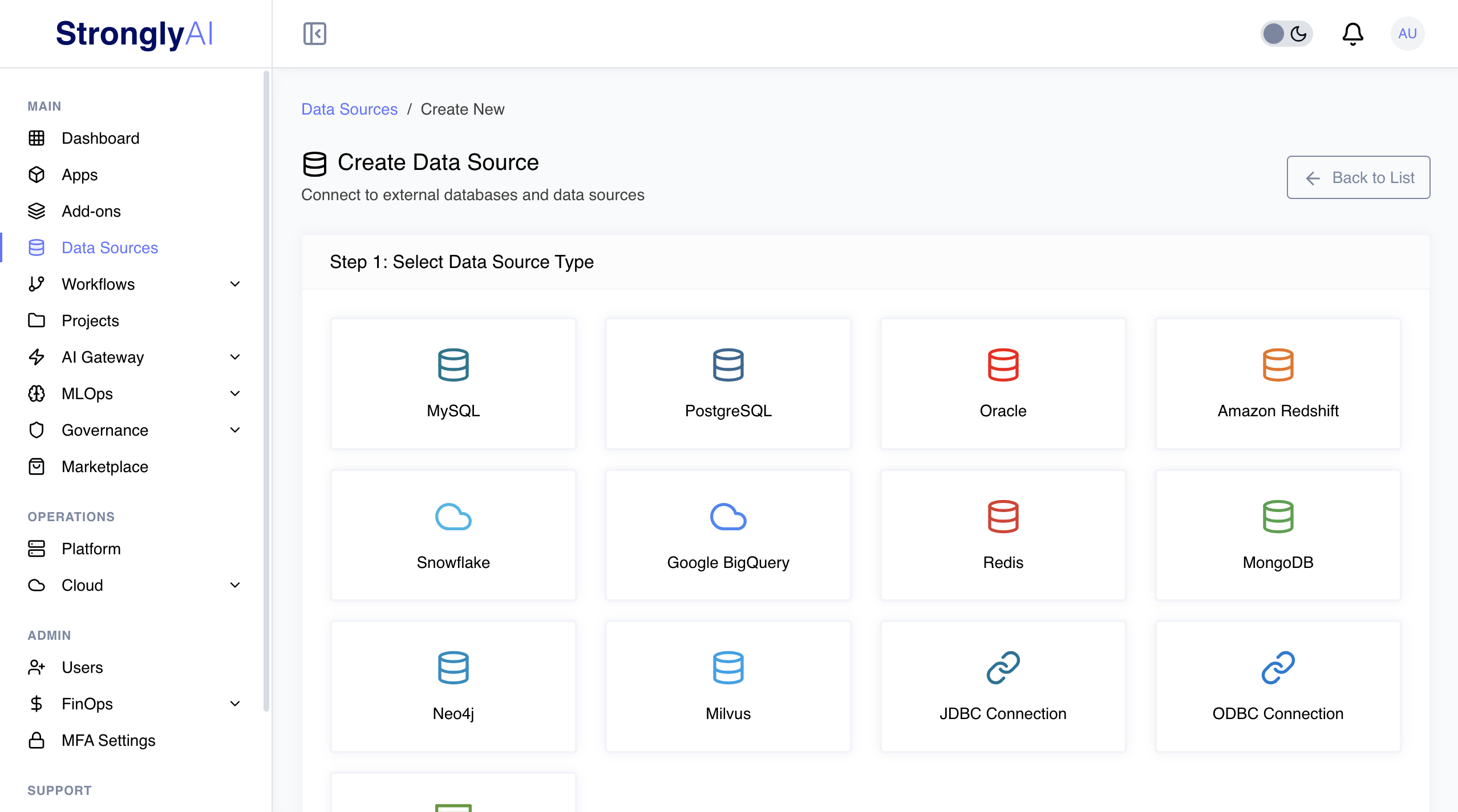 Create Data Source Interface