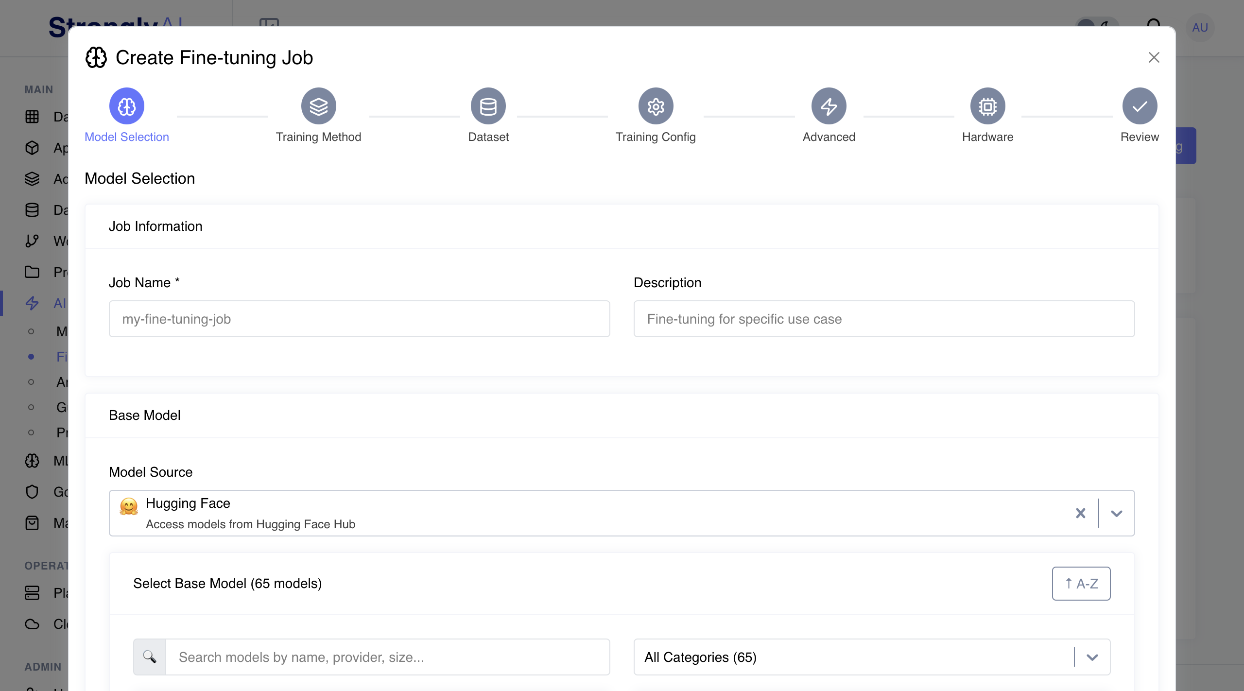 Create Fine-tuning Job Interface