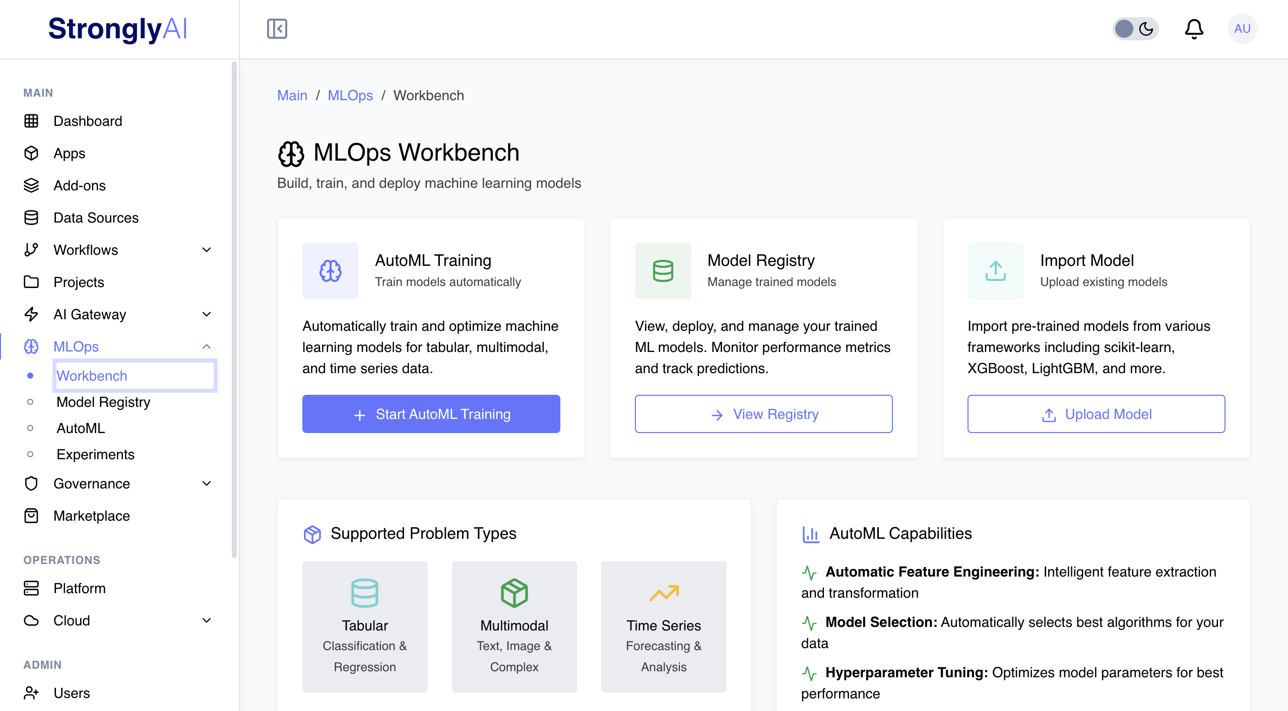 MLOps Workbench Dashboard