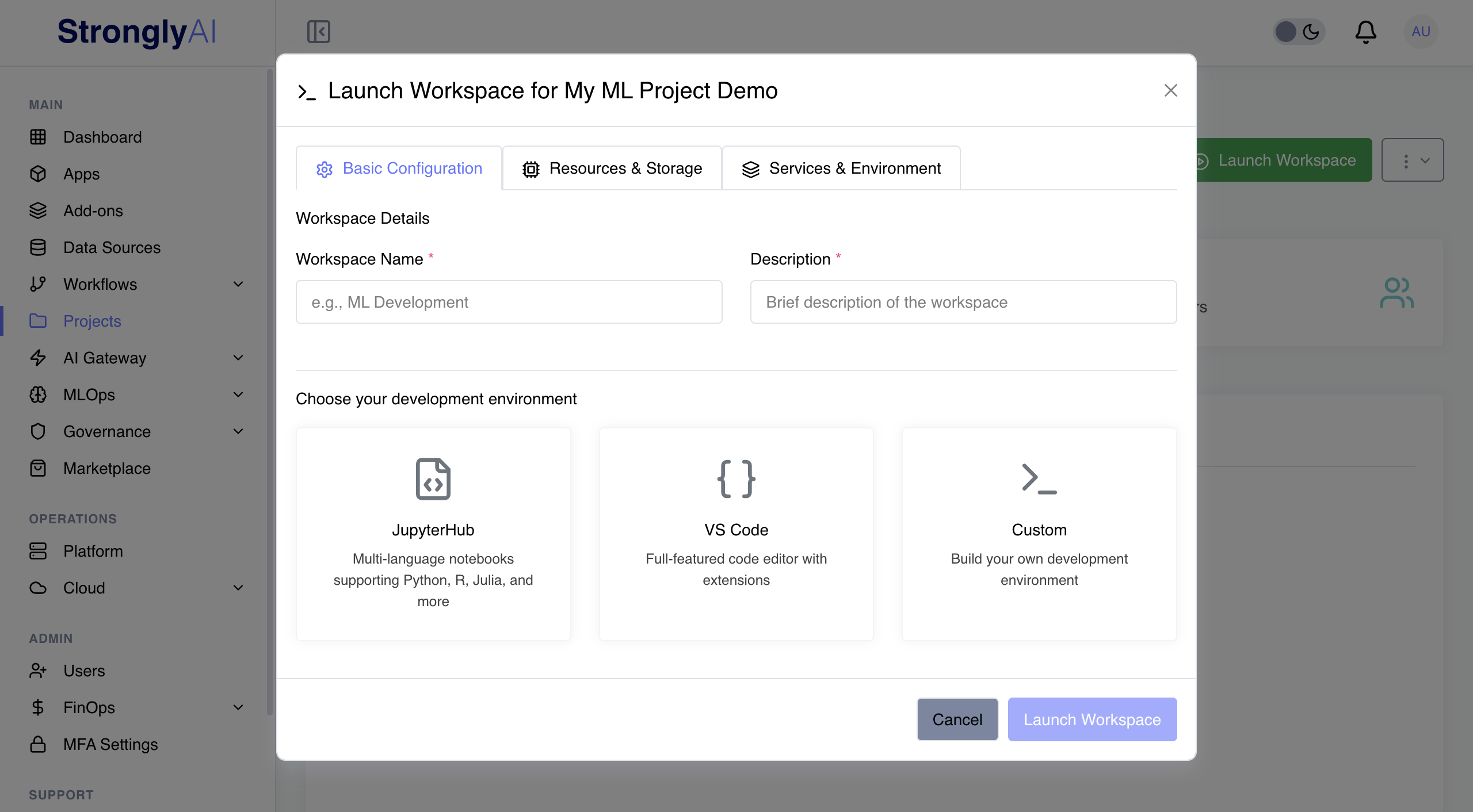 Launch Workspace Interface